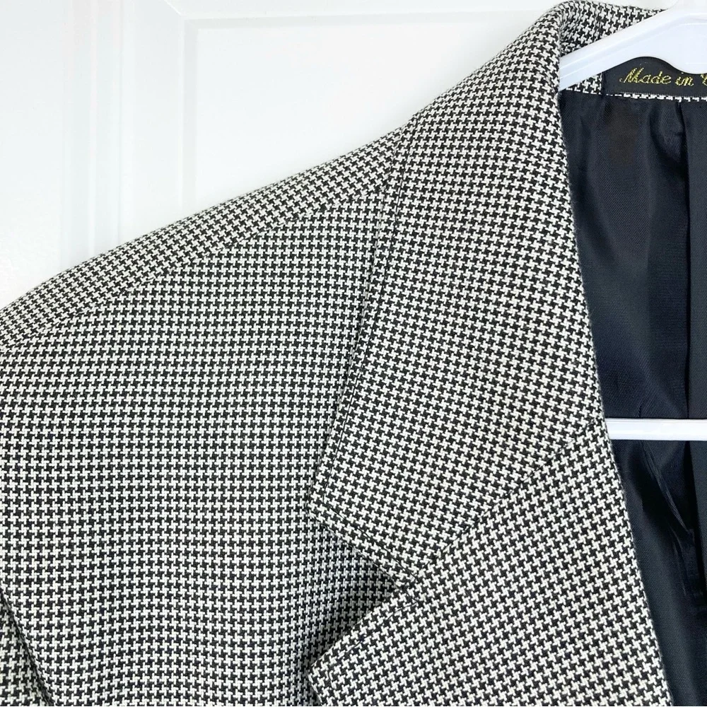 Circle S Western Sport Coat Plano Donegal‎ Jacket Black White Houndstooth 46 R - Picture 2 of 9
